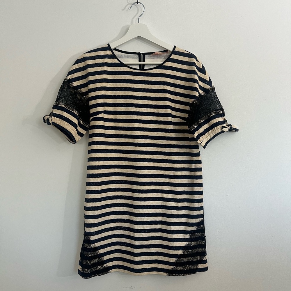 Striped Black and Cream Dress with Lace Accents Jill by Jill Stuart